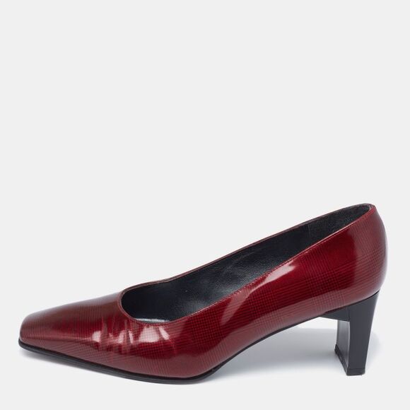 Stuart Weitzman Burgundy Printed Patent Leather Square Toe Pumps Size 36